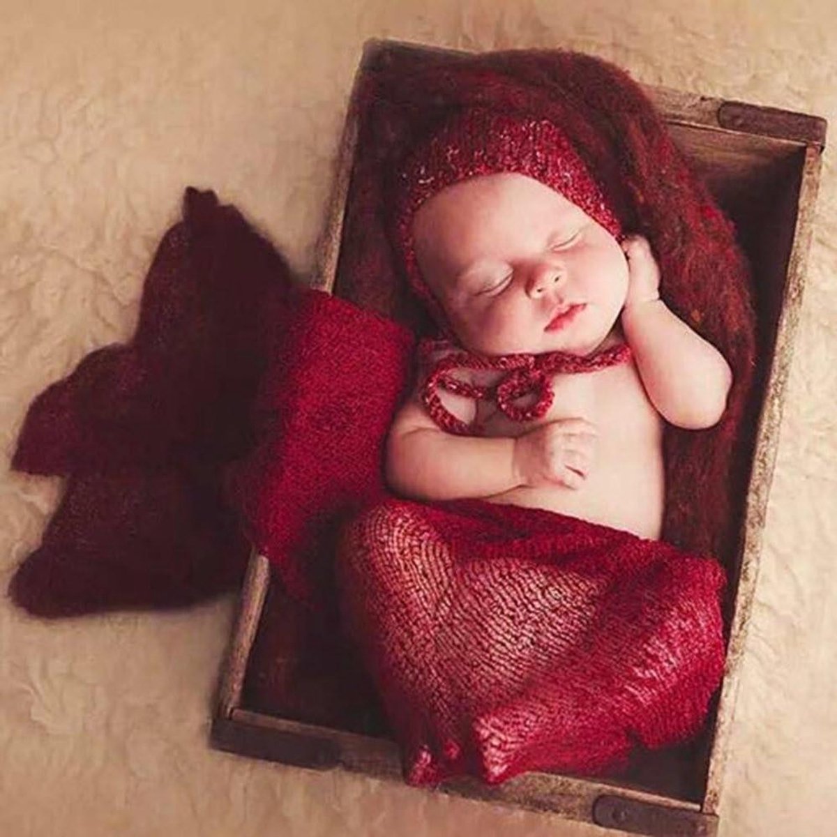 Baby fotografie wikkel - Pasgeboren rekwisieten deken - Baby fotoshoot - Geribbelde katoenen stof - 150 x 40 cm - Wijnrood