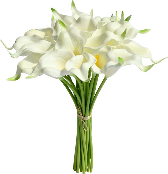 Kunstmatige Calla Lelies - Zijden Bloemen - Bruiloft Decoratie - Realistisch PU Materiaal - 35 cm Hoogte - Melkwit