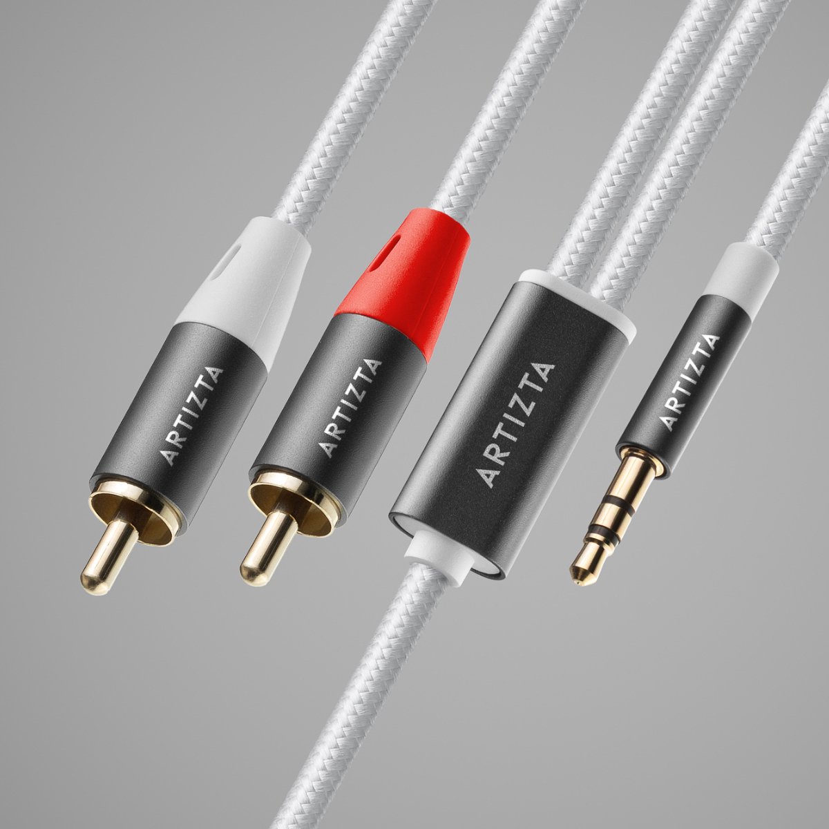 Artizta - RCA naar AUX Kabel 1M – Tulp naar 3.5 mm Jack – OFC Koper – Vergulde Connectoren – Storingsvrij – Voor Versterker, Platenspeler en Smartphone