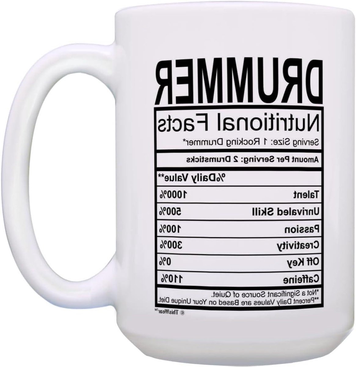 Drummer Mok - Percussie Mok - Koffie Drinken - Voedingsfeiten Print - 15 Ounces - Wit