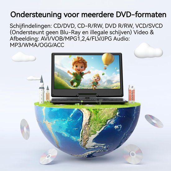 POFOTO 15.7" draagbare dvd-speler - met 14" groot HD-scherm - 6 uur oplaadbare batterij - ondersteuning voor USB/SD-kaart/Sync TV en meerdere schijfformaten - luidspreker met hoog volume - Inclusief 32GB kaart — afbeelding 2
