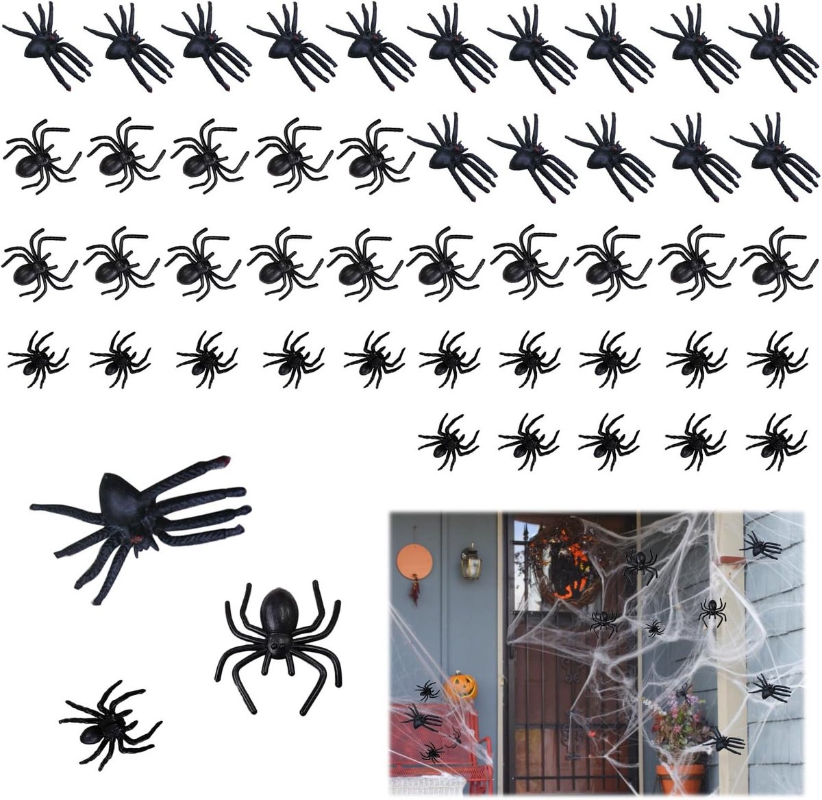 Realistische Plastic Spinnen voor Halloween, 45 Stuks Decoratie voor Spookhuis en Feesten, Ideaal voor Halloween Party Accessoires en Versieringen