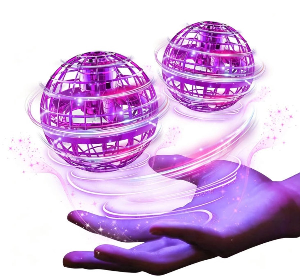 2 Stuks Roze Zwevende Galaxy Orb Bal – RGB LED Hover Speelgoed – Handbestuurde Boemerang Drone – Magische UFO Ruimtebal voor Kinderen en Volwassenen – Binnen & Buiten Te Gebruiken