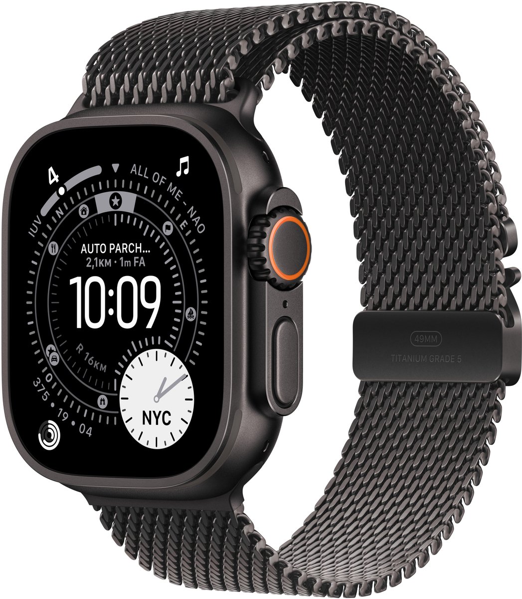 Apple Watch Ultra 3 Cellular 49mm Black Titanium Case with Black Titanium Milanese Loop - Medium