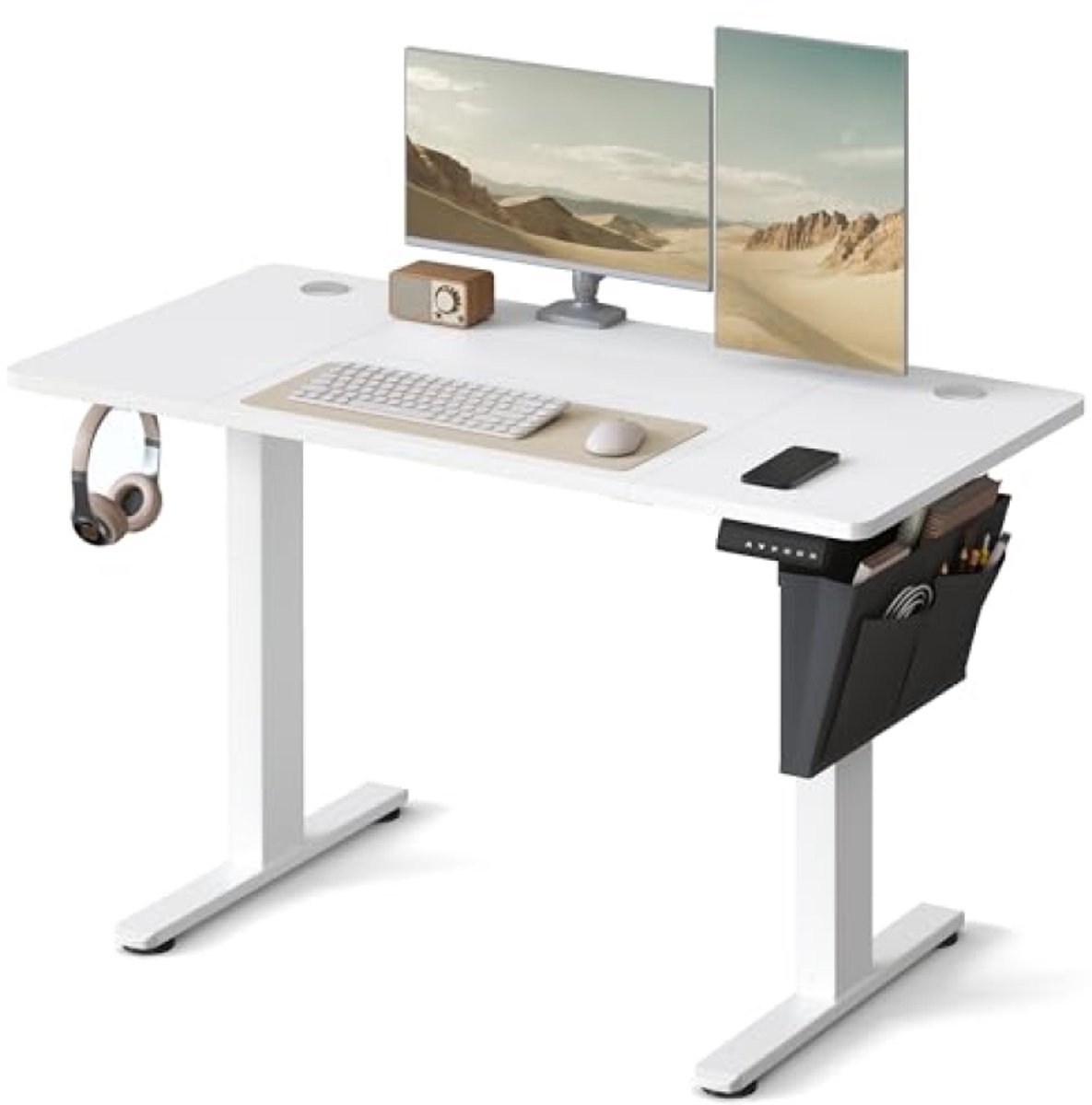Elektrisch verstelbaar bureau, 120 x 60 cm, met USB-C, in hoogte instelbaar, wit