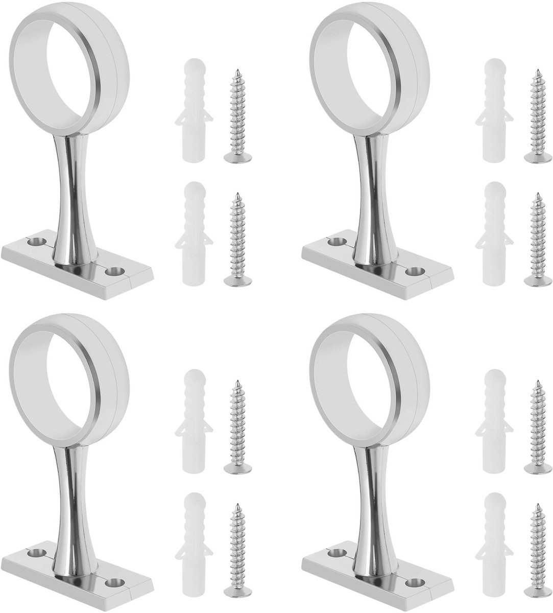SPHProducts - Garderobe Rail Ondersteuning - Zinklegering - Ideaal voor gordijnroedes - Zilver - Stevige bevestiging - Geschikt voor 25mm buisdiameter