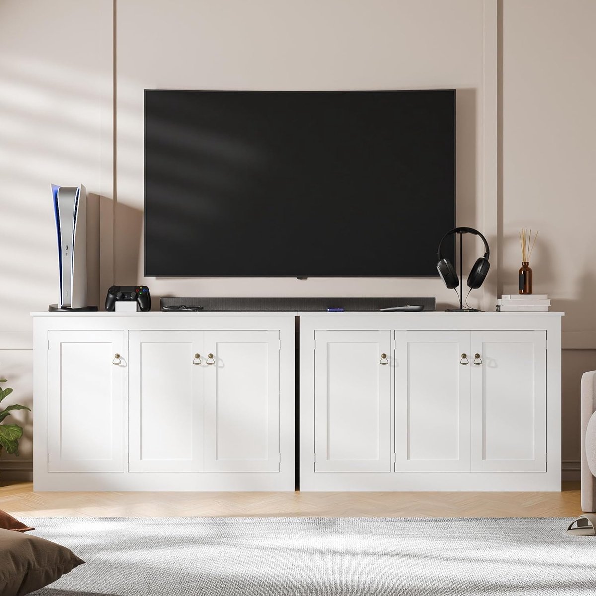 Dressoir Kast 3 Deuren 113x32,5x76 cm Keukenkast met Verstelbare Planken Opbergkast Buffetkast Moderne Woonkamer Kast Wit Urbanhome