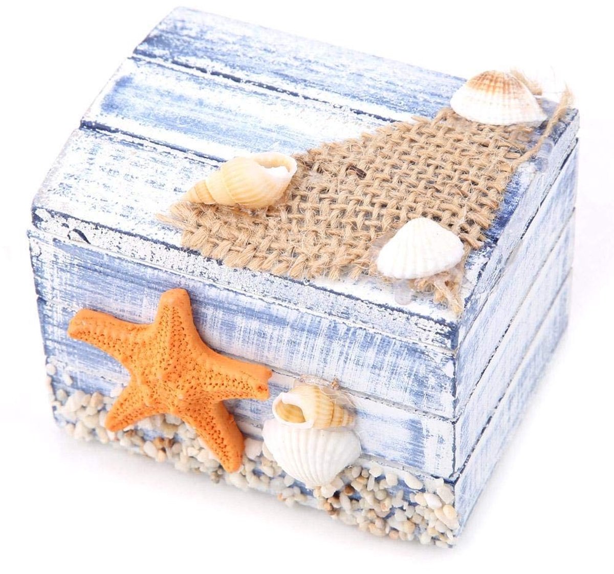 Golden crown - Houten Opbergdoos - Sieraden Bewaren - Antieke Stervorm - Decoratieve Box - Voor Moederdag en Valentijnsdag - Blauw Wit Geel
