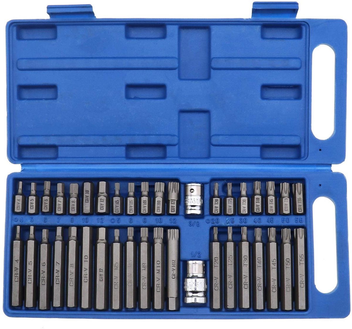 Store_8 - 40 stuks combinatiebitdoppenset - Torx bits - Hoogwaardige Cr-V kwaliteit - 30 en 75 mm lengte - Inclusief 3/8 en 1/2 aandrijfbus - Gesch...