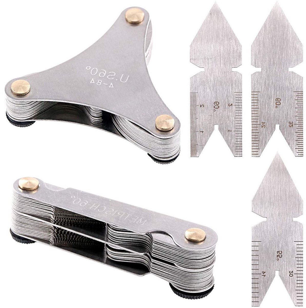 5-delige RVS Schroefdraad Pitch Snij Gauge Tool Set met 51 Amerikaanse SAE en 52 Metrische Types, inclusief 3 Center Gages in Plastic Opbergdoos voor Precisiewerk
