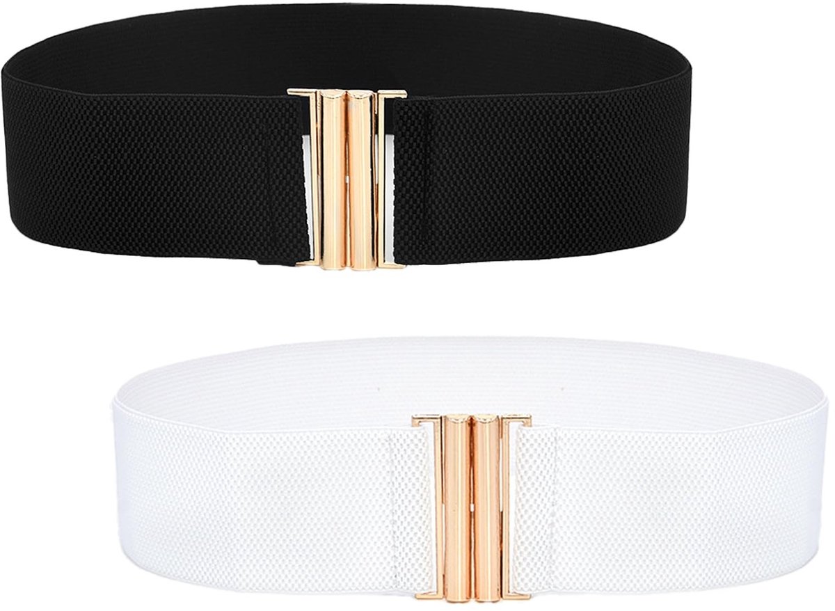 2 Stuks Dames Brede Elastische Tailleband - Vintage Verstelbare Riem - Zwart/Wit