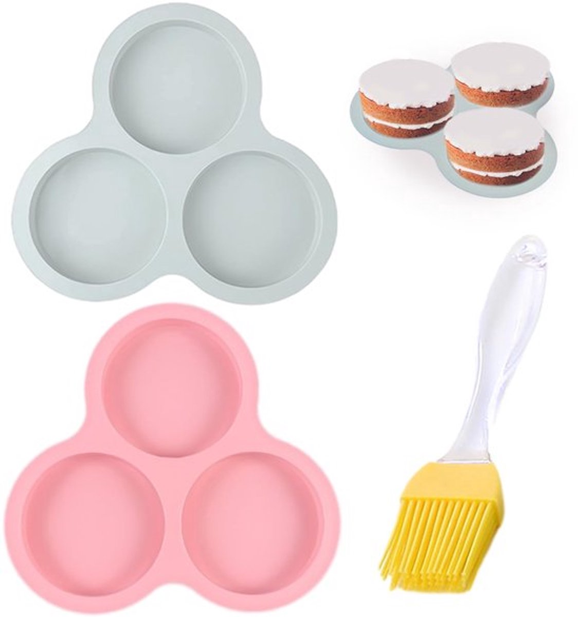 2 stuks 10 cm ronde airfryer mallen met 1 oliekwast, silicone omelet, cakevorm, anti-aanbak wafelplaat, bakgereedschap, roze, grijs