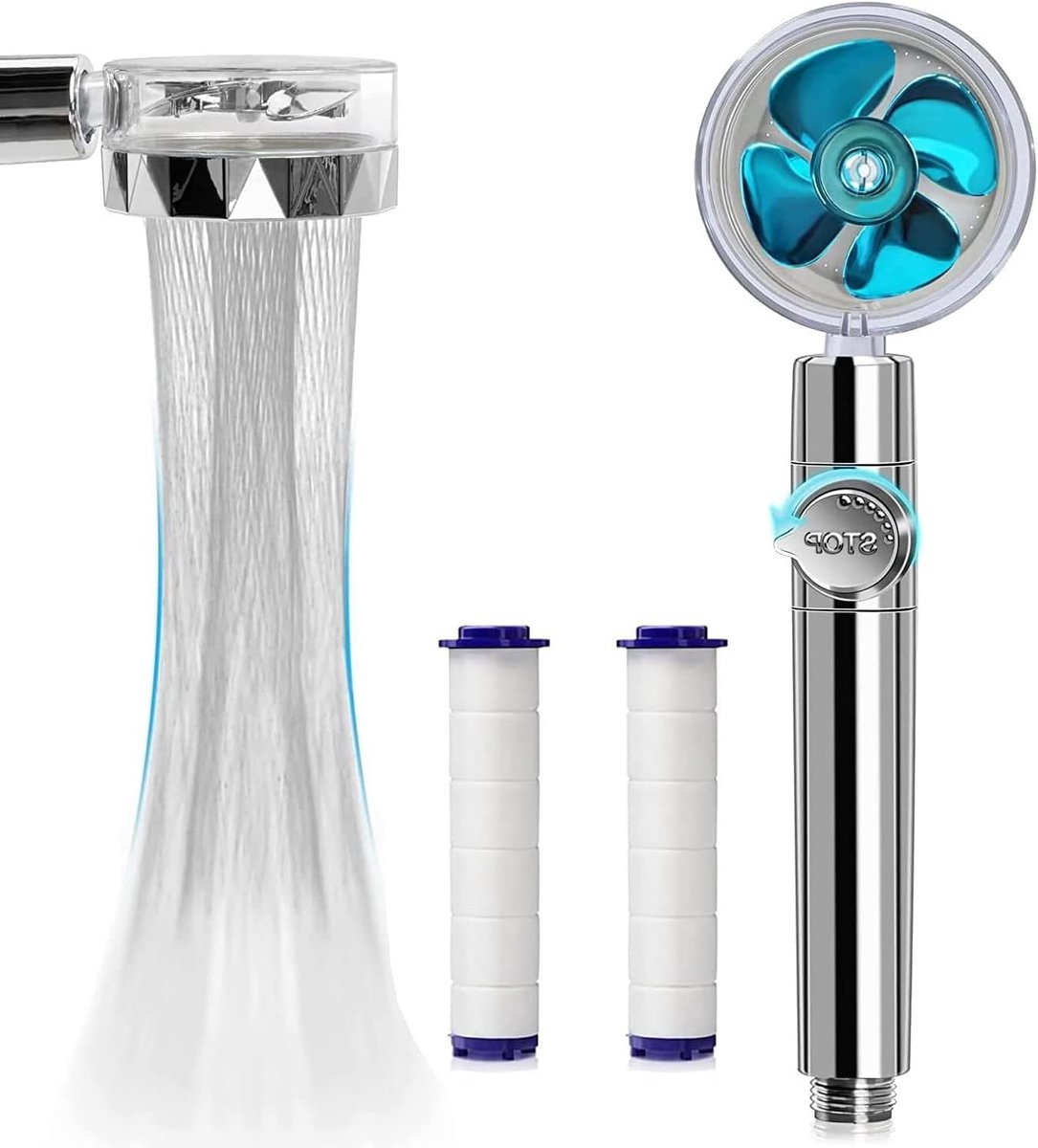 Hoogwaardige Handdouche met Hoge Druk, Waterbesparend en 360° Rotatie, Inclusief Filter en Turbo Spa Functie, Blauw