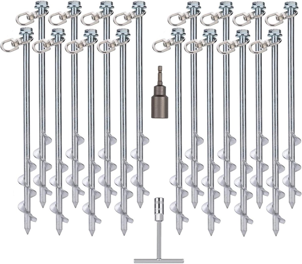 Tent Haringen Set - Grondpennen Ankers - Buiten Structures Zekeren - 30cm Schroefontwerp - 16 Stuks - Zilverkleurig
