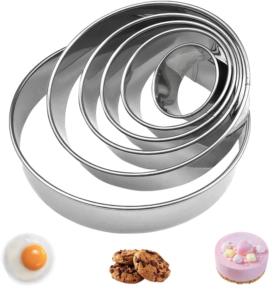 6pcs Ronde uitstekers - Ronde deegnuts - Koekjes uitstekers - Roestvrijstalen cirkel koekjes snijringen voor gebak fondant taart deegnuts koekjes
