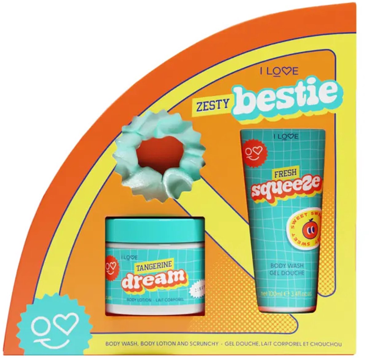 I LOVE Zesty Bestie Giftset – Body Wash 100 ml, Body Lotion 150 ml & Scrunchie