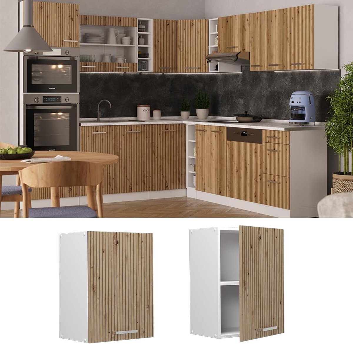 Hangkast Keuken - Muurkast Keukenkast - Keuken Organiseren - Modulaire Opbouw - 45 cm Breed - Artisanaal Eiken