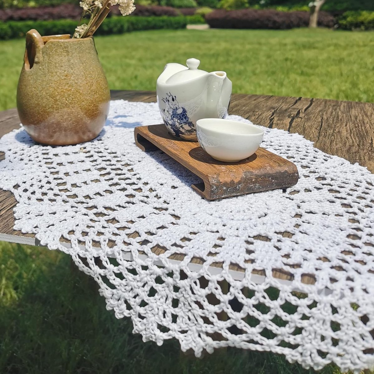 Ovale tafelloper - Placemats Tafelkleed - Decoratie Huis - 100% Handgemaakt - 30 x 61 cm - Wit