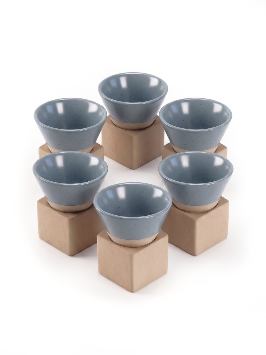 Proefer 6x Lichtblauw Keramieken Kopje 190ml – Cilindervorm – Geglazuurde Afwerking – Design Koffiekopje met Vierkante Basis – Geschikt voor Espresso, Cappuccino & Thee