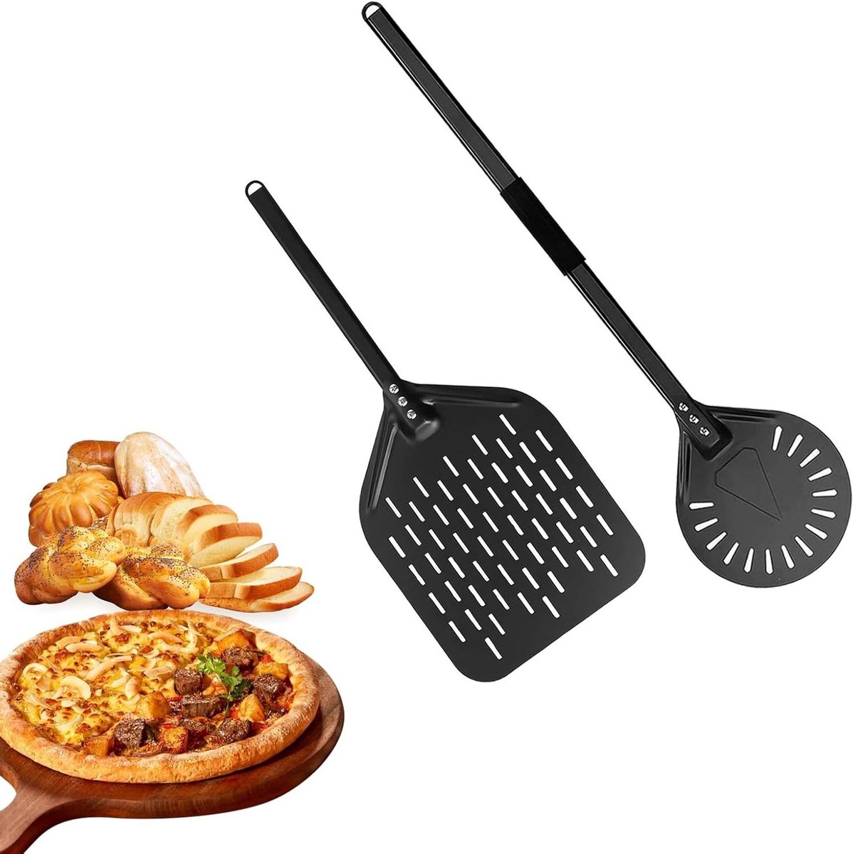 Pizzaschep en Spatel - Pizza Schep - Pizza Bakken - Roestvrij Staal - 12 inch en 8 inch - Zilver