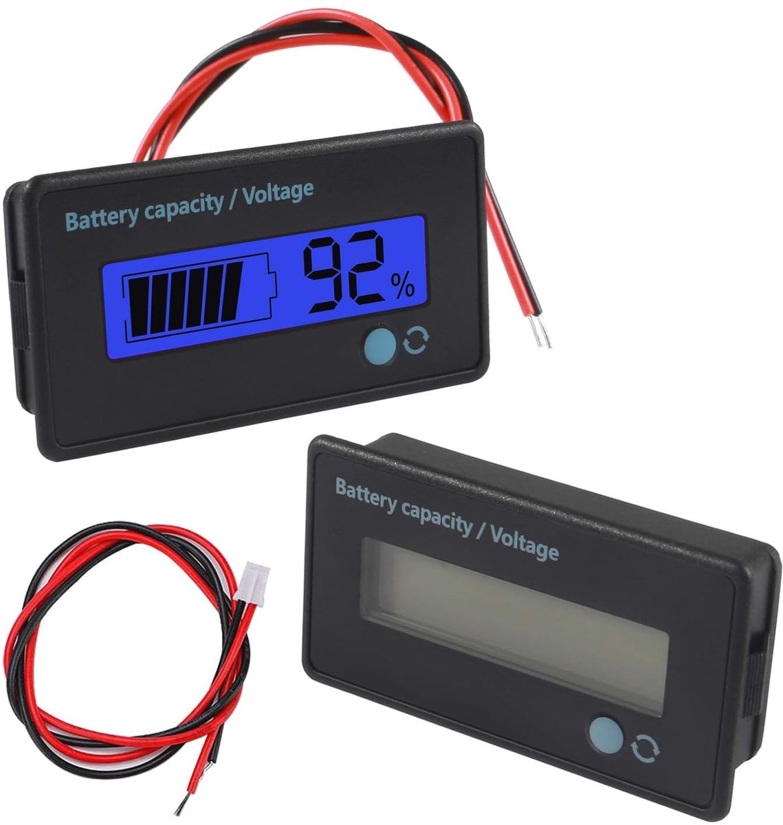 Battery Gauge voor DC 12V-84V - Batterijcapaciteit en Voltage Monitor - Geschikt voor Loodzuur en Lithium-Ion Batterijen - Blauw - Verpakking van 2