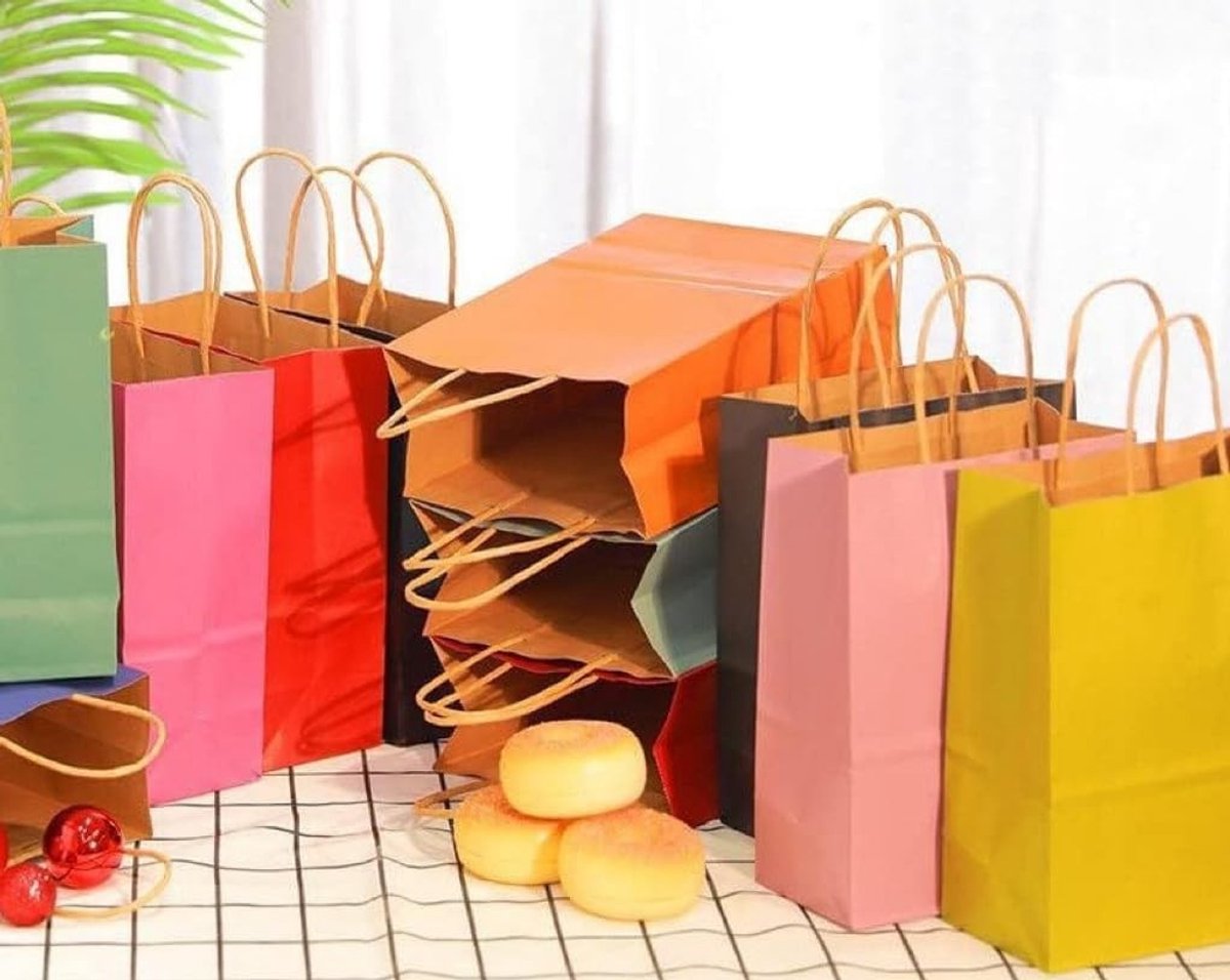 Set van 20 kleine kraft papieren tasjes met handvatten (21 x 15 x 8 cm) - ideaal voor cadeautjes, feesten en creatieve projecten in 10 kleuren