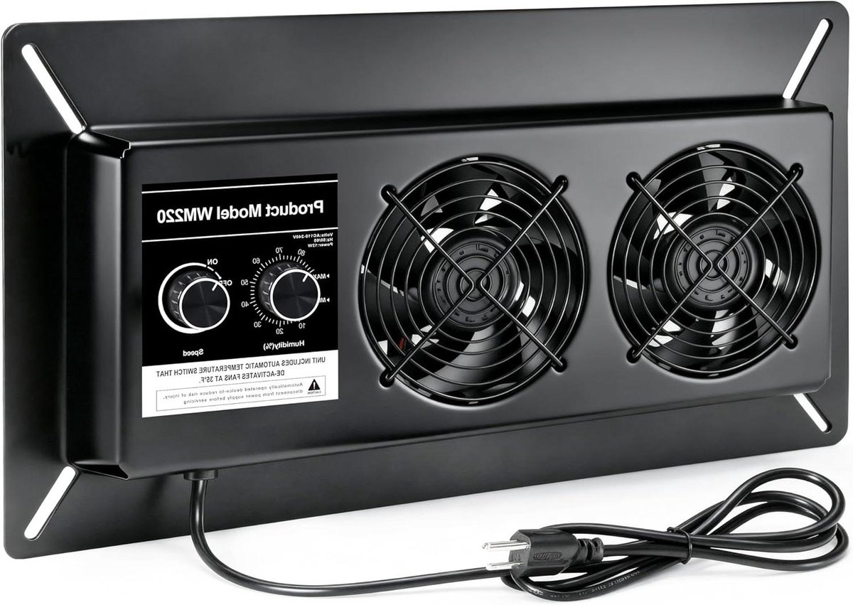 Kamerventilator Luchtontvochtiger - Ventilator Vochtregelaar - Luchtcirculatie Verbeteren - Dubbele Ventilator Ontwerp - 457 x 229 x 58 cm - Zwart