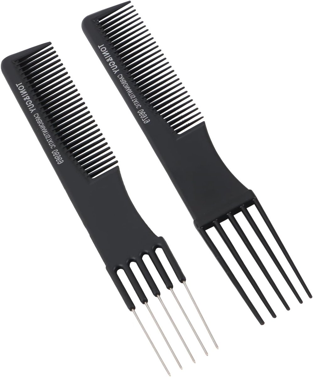 Professionele Haarstyling Kam met Naald en Handvat - Essentiële Accessoires voor Kappers en Hairstylisten, Zwart Design voor Precisie en Comfort