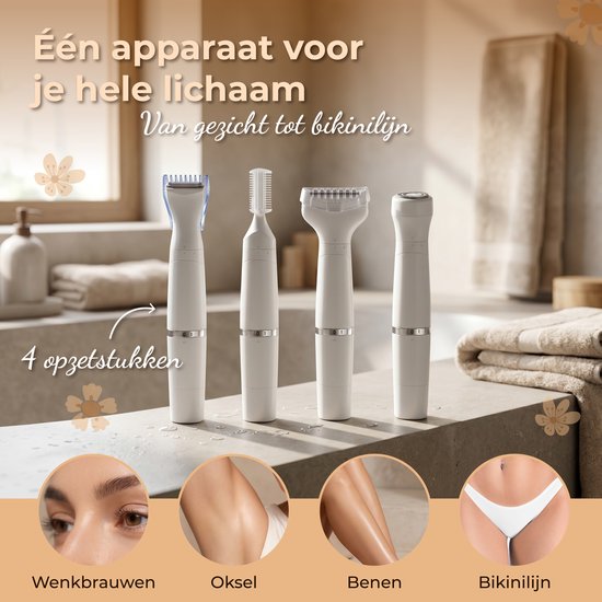 Nuvance Ladyshave - 4 Opzetstukken - Epileerapparaat Dames - Ladyshaves voor Vrouwen - Draadloze Wenkbrauw Trimmer - Waterdicht