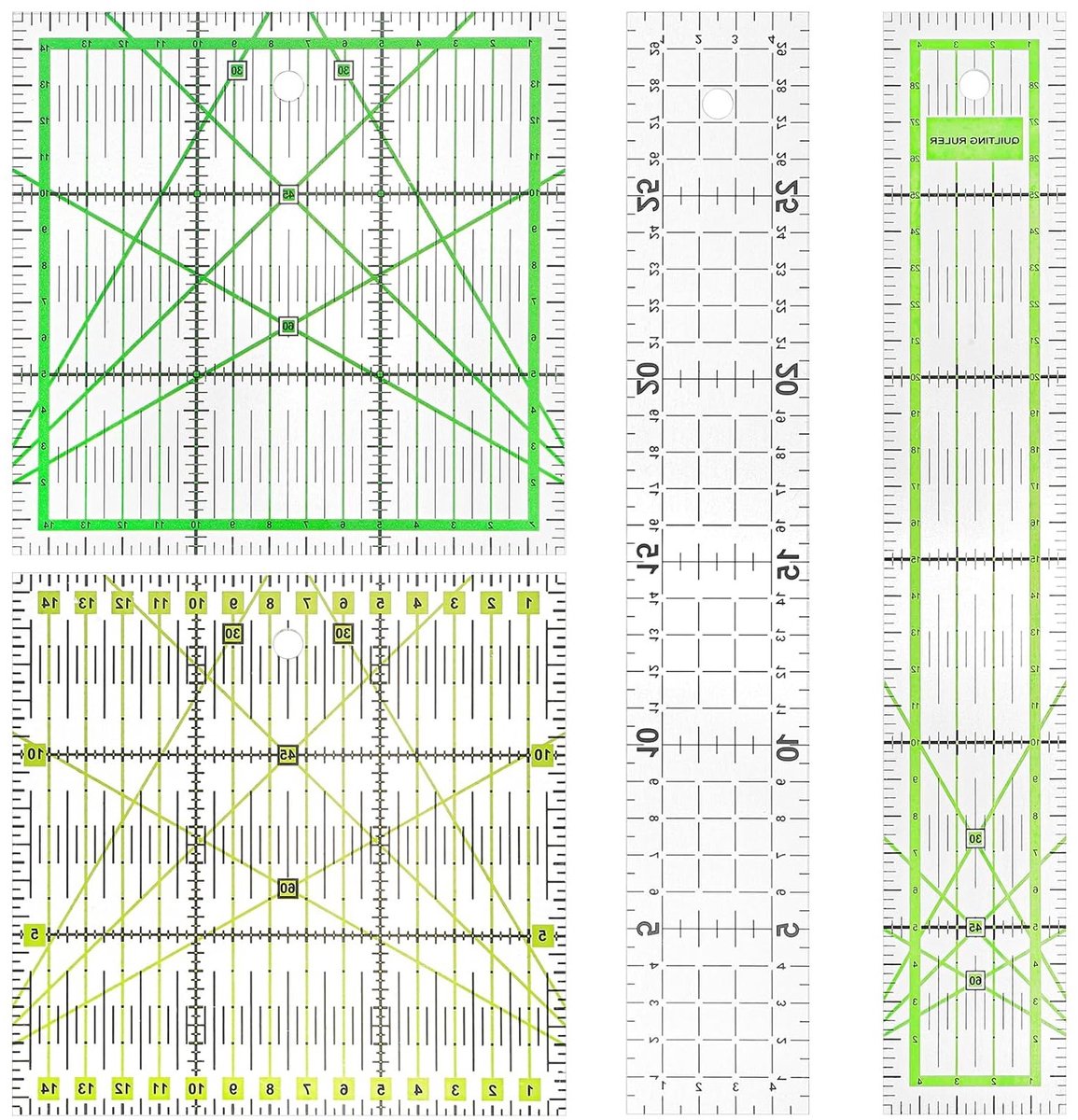 Set van 4 Patchwork Linialen voor Quilten en Naaien - 15x15cm en 5x30cm - Perfect voor Stofbewerking en Creatieve Projecten