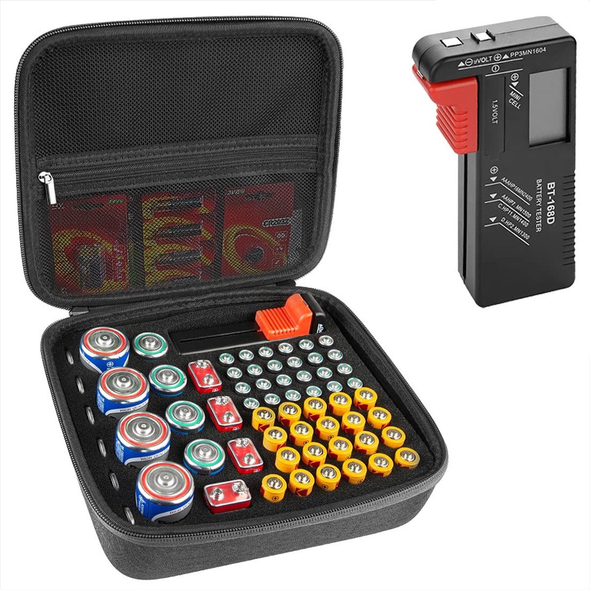 Store_8 - Batterijhouder - Draagbare Batterykoffer - Compact en Handig - Zwart - Batterij Organizer - Ideaal voor Thuis en Op Reis - 63 Batterijen