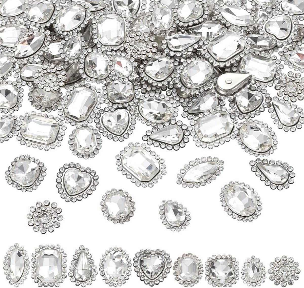 72PCS Strass Steentjes om te Naaien met RVS Achterkant - 9 Stijlen Gemengde Vormen voor DIY Sieraden, Kleding en Knutselprojecten