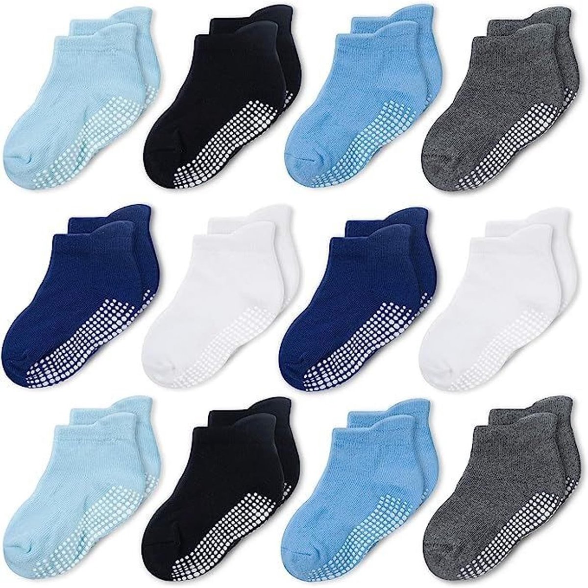 Vt products - Baby- en peutersokken - Antislipzolen - Comfortabel katoen - 9 paar - Geschikt voor jongens en meisjes - Zacht en veilig