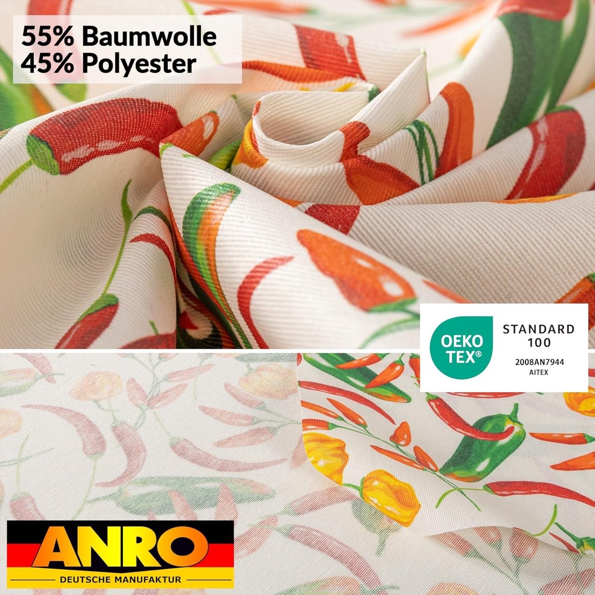Tafelkleed Wasbaar - Table Cloth - Tafel Beschermen - Lotus Effect - 260 x 140 cm - Chili