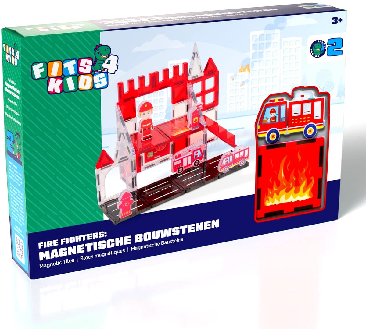 Fits4Kids® Magnetic Tiles - Fire Fighters - 32-delig - Magnetisch Speelgoed - Bouwstenen - Montessori - STEM Speelgoed - 3+ jaar