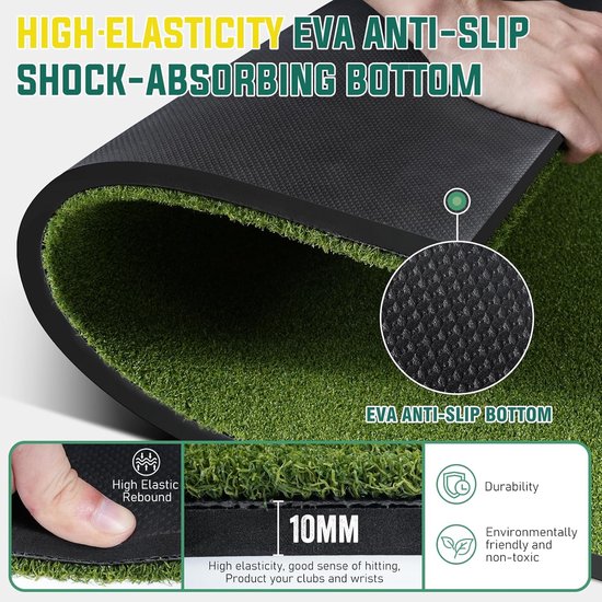 Golf Oefenmat - Golfslagmat - Swing Trainen - Dubbel Gras Oppervlak - 152 x 152 cm - Groen van GOLF — afbeelding 3