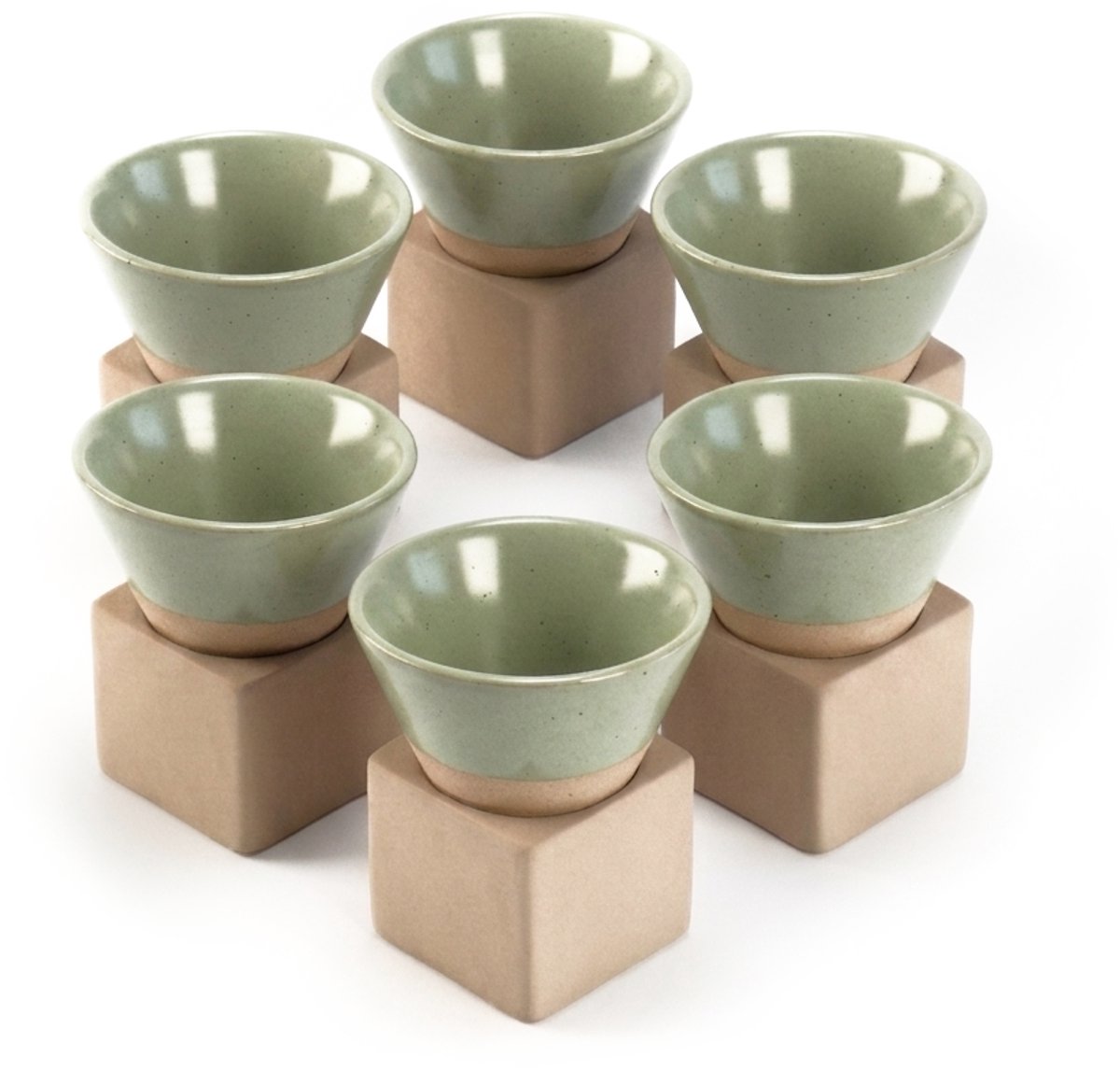 Proefer 6x Groen Keramieken Kopje 190ml – Cilindervorm – Geglazuurde Afwerking – Design Koffiekopje met Vierkante Basis – Geschikt voor Espresso, Cappuccino & Thee