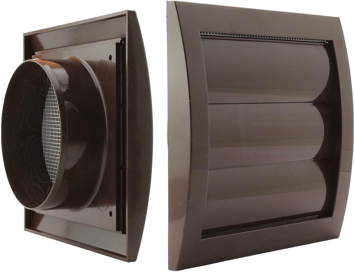 Ventilatierooster - Afsluitrooster Jaloezie - Luchtstroom Reguleren - Met Insectennet - Diameter 100 mm - Bruin