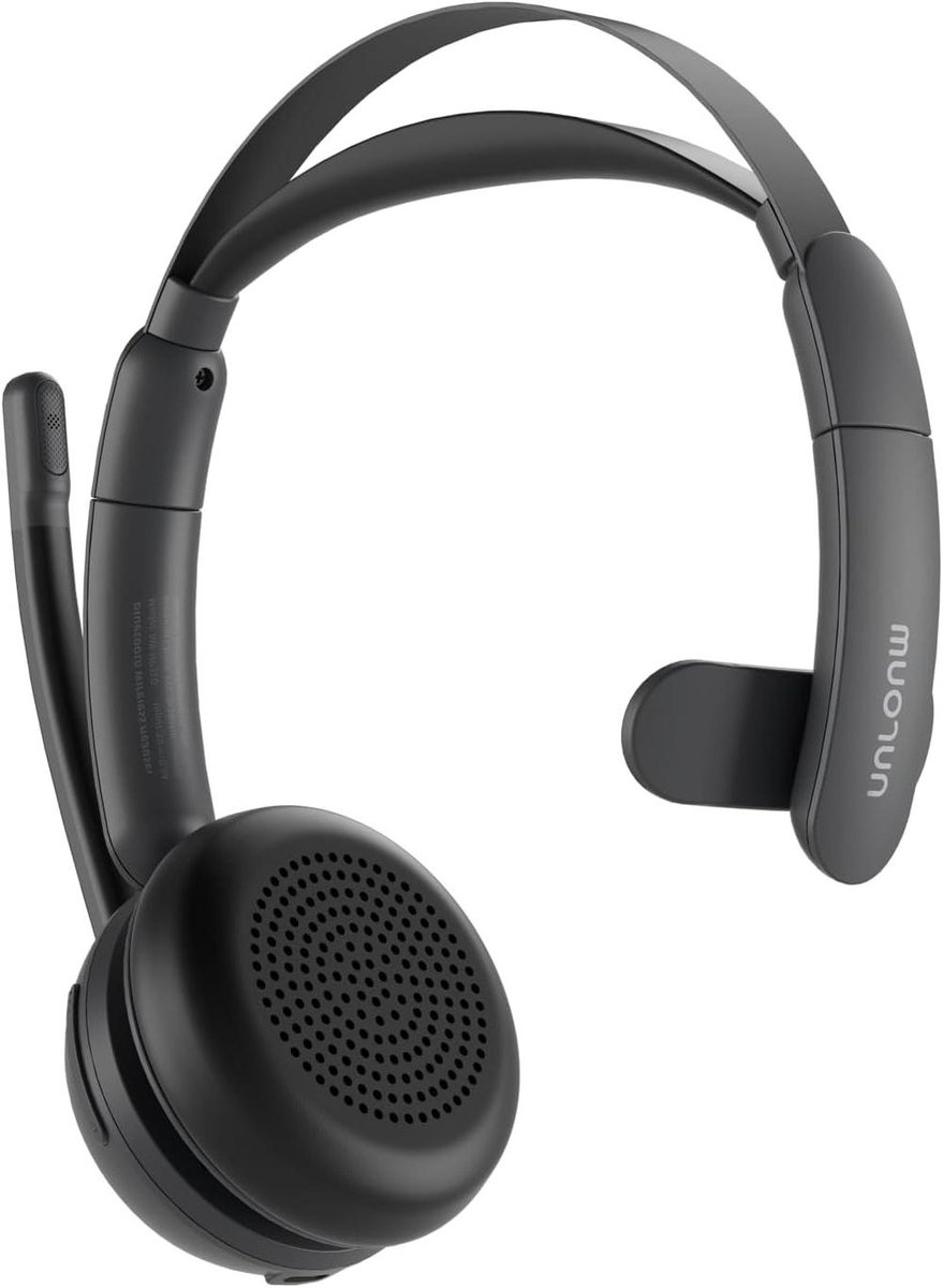 Draadloze Headset - Mono Oortje - Bellen op kantoor - AI ruisonderdrukking - 35 uur bellen - Donkergrijs