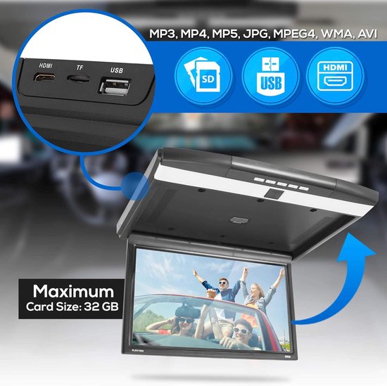 Auto Monitor - Scherm voor auto - Reizen met entertainment - Flip-down scherm - 396 cm - Zwart — afbeelding 4