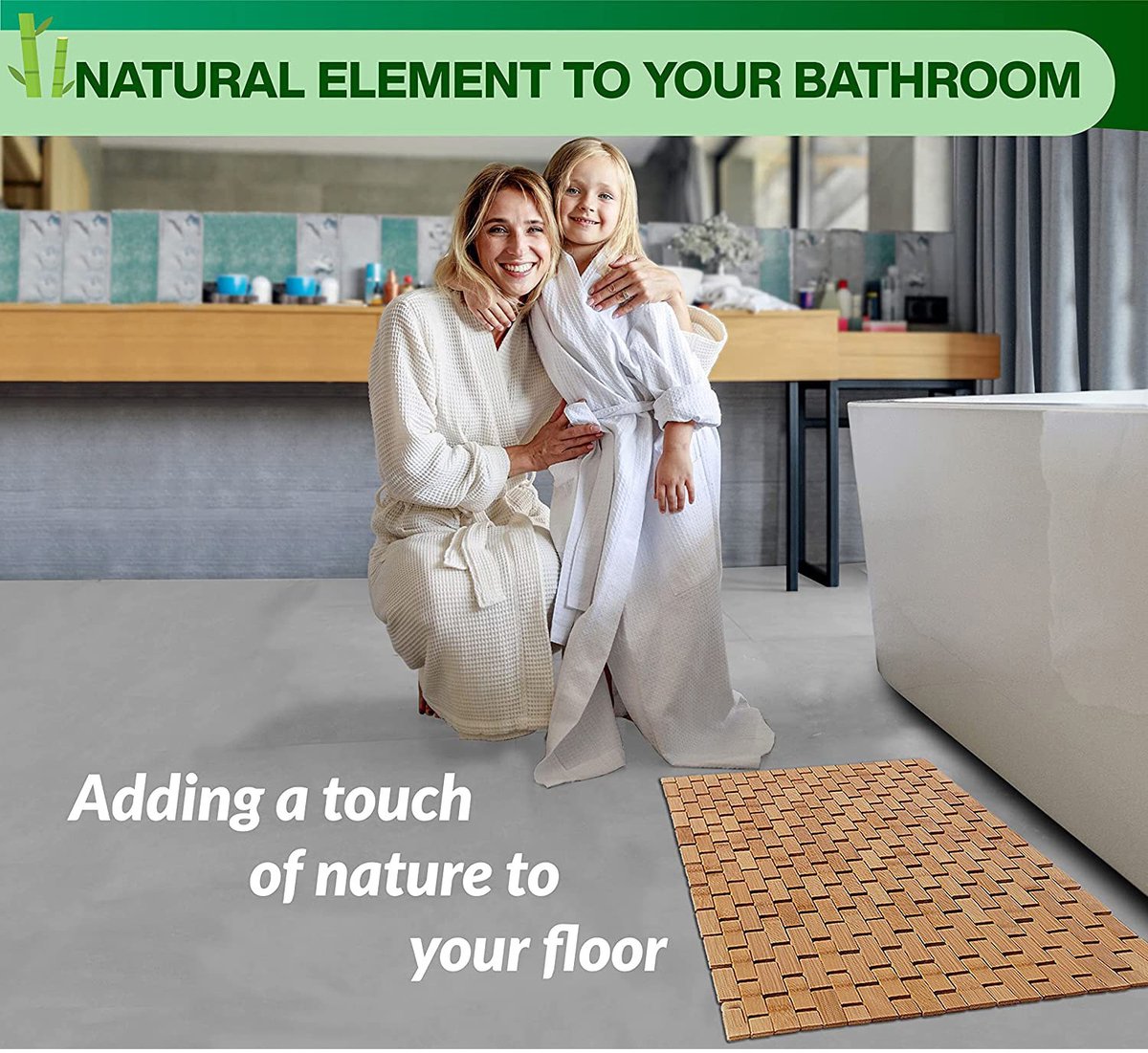 Bamboe badmat voor luxe douches, antislip, stevig, waterdicht bamboe badkleed voor sauna's, spa's, trapdecoratie en accessoires, bruin, 50x80cm. thumbnail 3