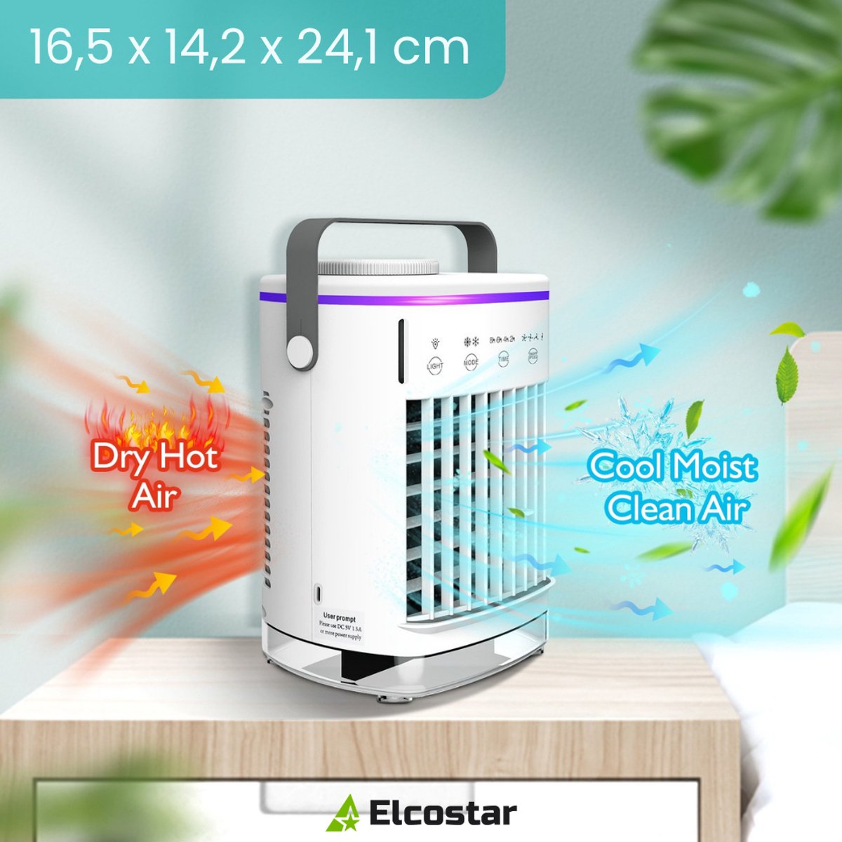 Elcostar® Premium Portable Airco - Mini Airco - 2026 Model - Mobiele Airco - Luchtkoeler 4-in-1 - 4 windsnelheden, 2 luchtbevochtingsstanden & Timer - Aircooler - Draagbare Airco - Lekvrij - Airco - Wit thumbnail 6