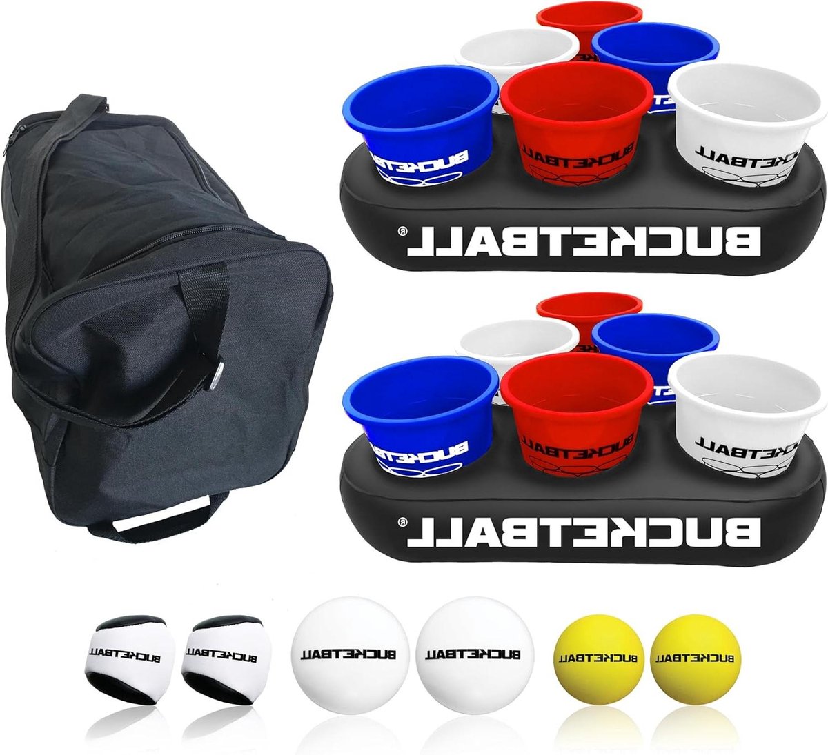 BucketBal Feestpakket - Buitenspel Set - Feestjes Organiseren - Inclusief 3 Soorten Ballen - Party Pack - Rood Wit Blauw