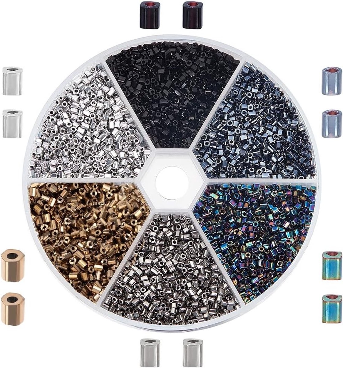Meer dan 5400 glazen zaadparels in 6 kleuren - Opaque vierkante zaadparels - Perfect voor sieraden en oorbellen - 15 gram per verpakking - Totaal 90 gram