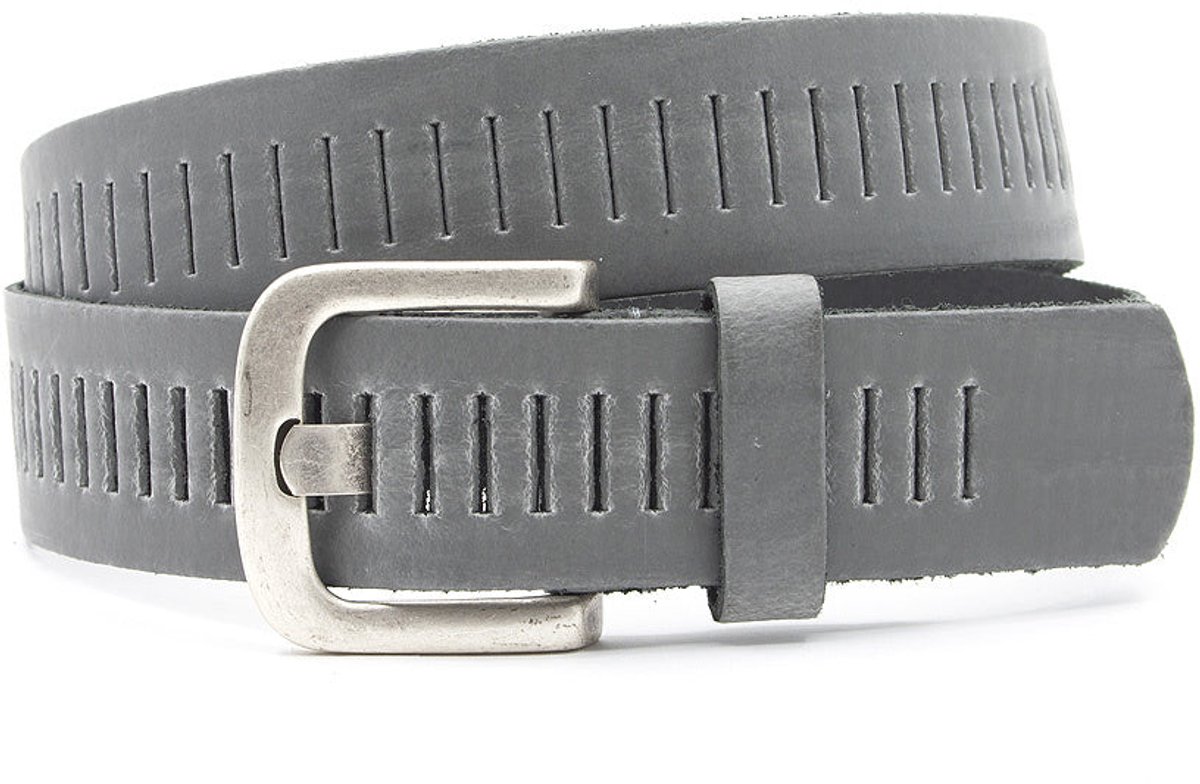 Donker grijze broekriem met gleufjes - Dames riem - 4 cm breed - Leer - Jeans riem - Casual - Maat 85