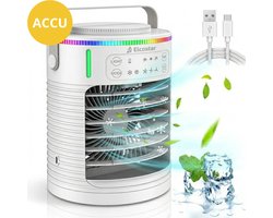 Elcostar® PRO Portable Airco met Accu – Mini Airco – 2026 Model – Mobiele Airco – Luchtkoeler 4-in-1 – 4 windsnelheden, 2 luchtbevochtingsstanden & Timer – Aircooler – Draagbare Airco – Lekvrij – Airco – Ingebouwde Accu – Wit
