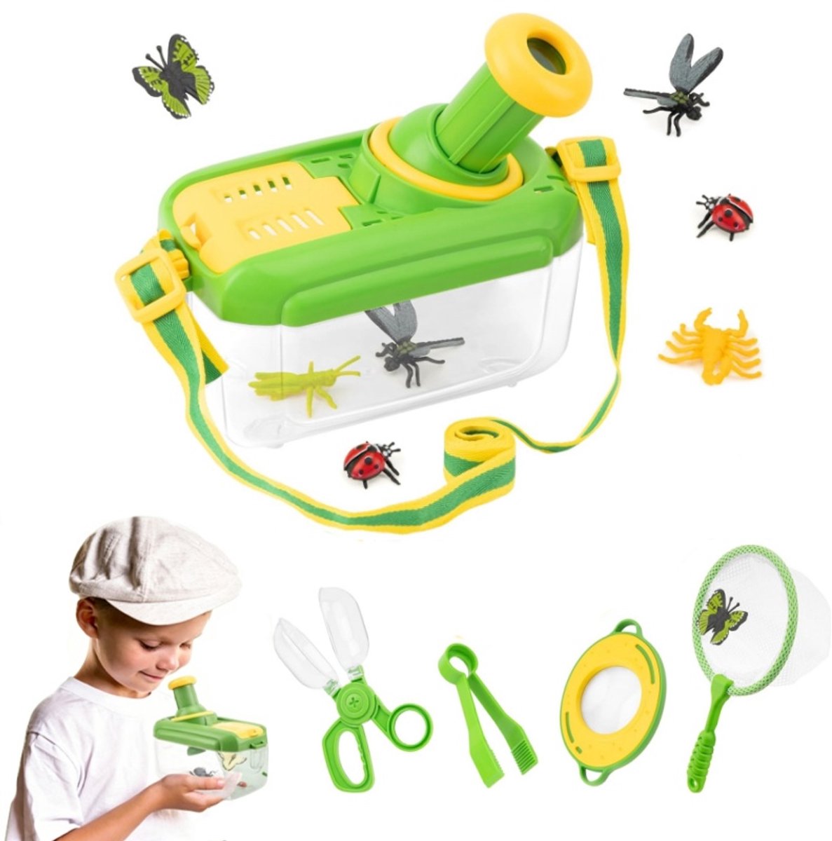 Groen - Educatief Natuur Onderzoeksset voor Kinderen - Complete Buitenspeelset met Insectenobservatiebox, Vergrootglas, Vlindernet, Insectenvanger - Perfect Cadeau voor Jongens & Meisjes