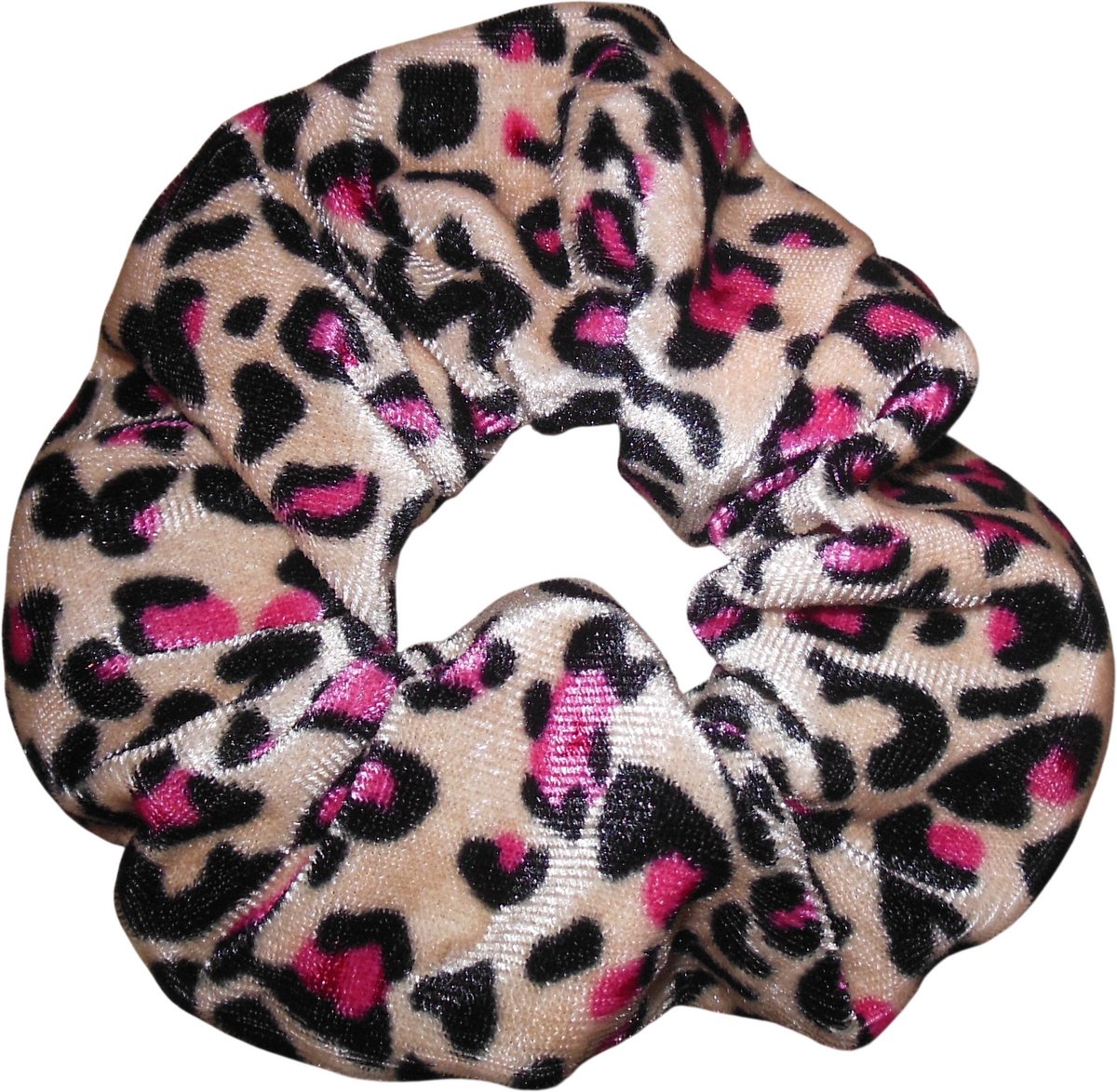 Scrunchie zachte stof panterprint bruin-roze tinten