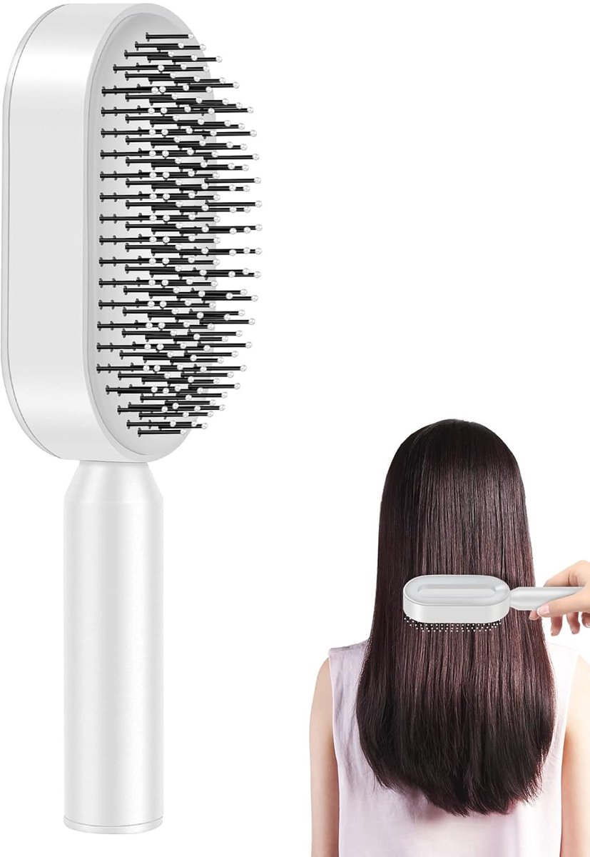 QTTVBTNA – 1 Stuk Anti-klit Haarborstel – Ontklitborstel Met Druk Reinigingssysteem - Voor Glad Ontwarren en Hoofdhuid Massage - Duurzaam Lichtgewicht Haarverzorging Tool Voor Dagelijks Gebruik - Wit