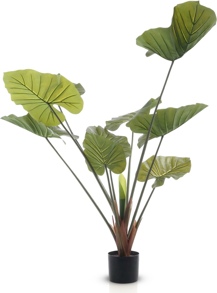 Meisterhome® Kunst Alocasia 120 cm – Olifantsoor Kunstplant – Realistisch Groen – Inclusief Pot – Grote Tropische Kamerplant
